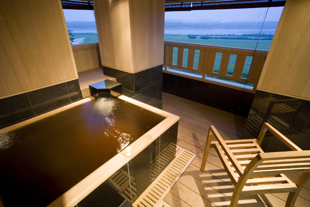 Japanese style room with private outside hot spring